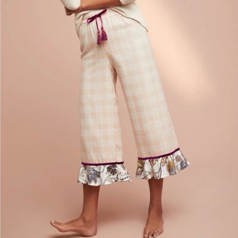 Anthropologie Pink & White Plaid Pajama Pants